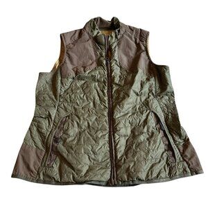 Eddie Bauer Zip-Down Puffer Quilted Vest Sleeveless Green Brown Size Large Women